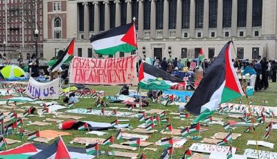 Columbia reinstated gaza solidarity encampment palestinian flags