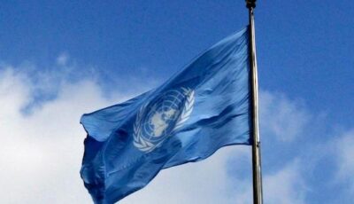 United nations flag with sky 0