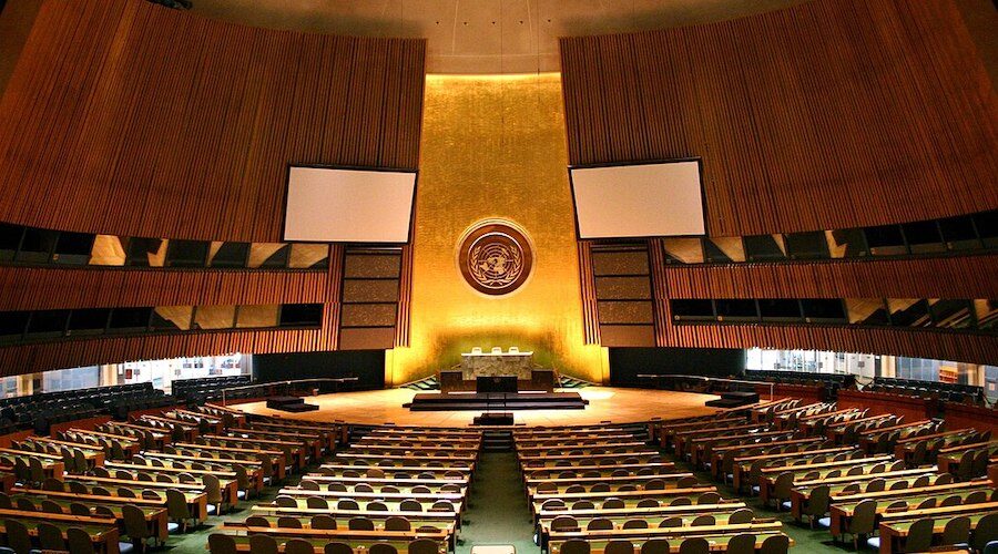United Nations General Assembly hall in New York City.